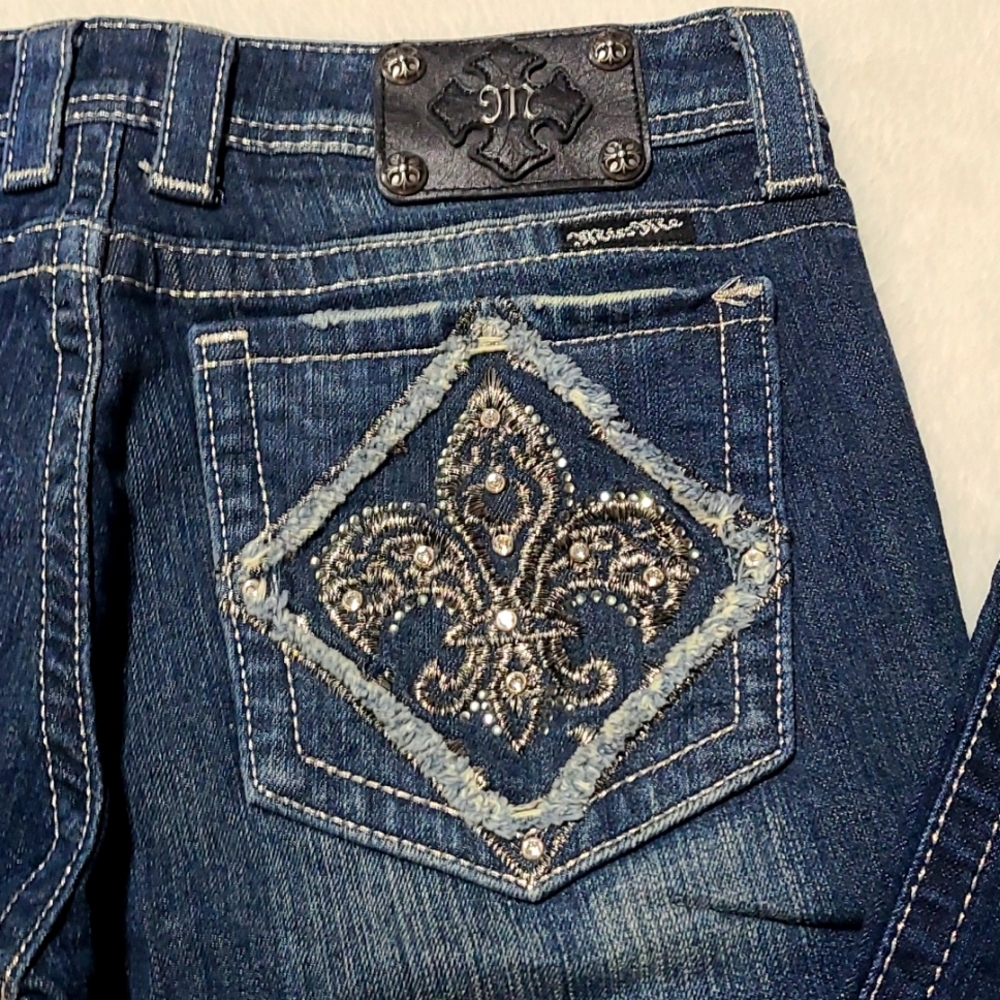 Miss Me Women's Boot Cut Jeans Size 31 x 34 Blue Bling Designer Pockets
